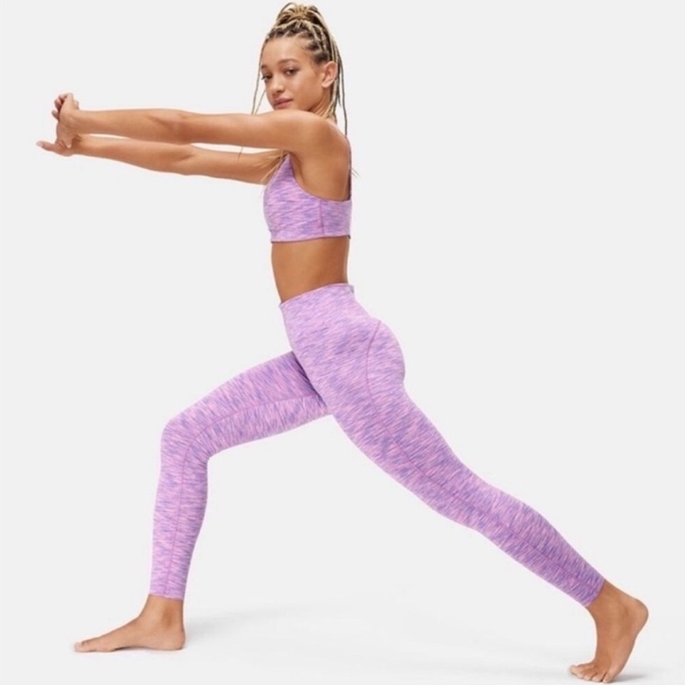 Outdoor Voices Set of 3 Pink and Purple Heather Athletic Legging & Sports Bras